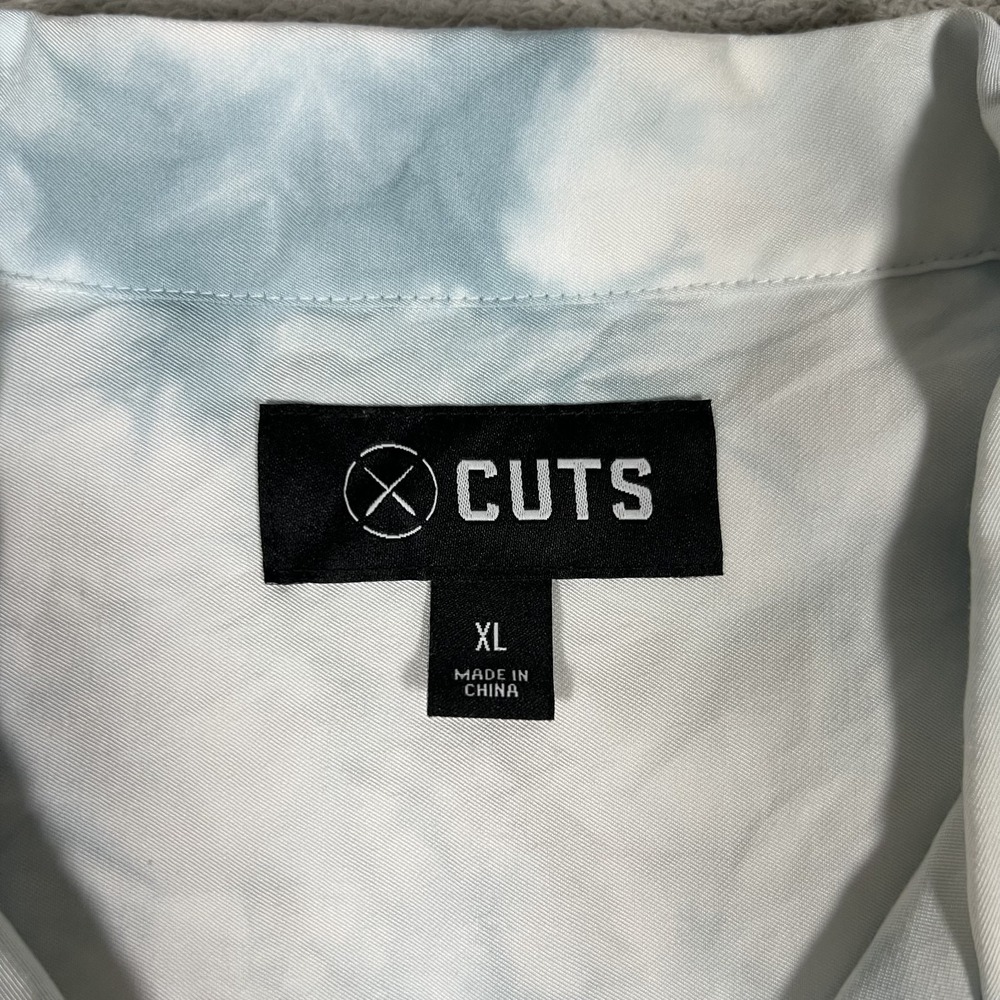 Cuts Clothing Shirt Men XL Blue White Tie Dye Camp Collar Hyperloop Rayon - Picture 5 of 13